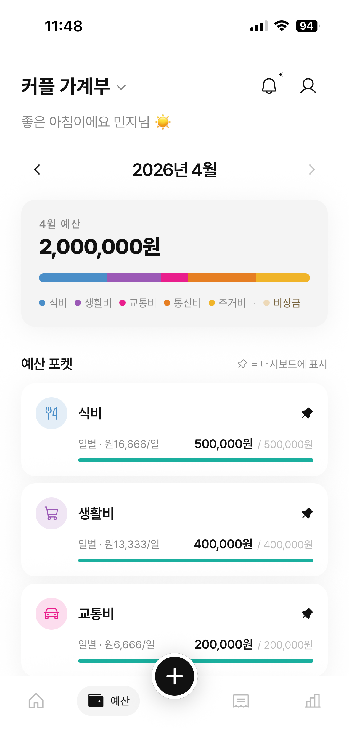 머니봄 예산 — 월별 포켓